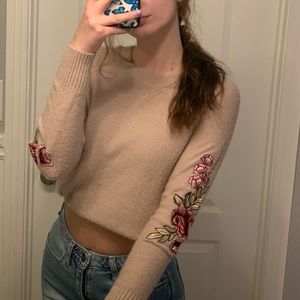 dusty rose sweater with flowers